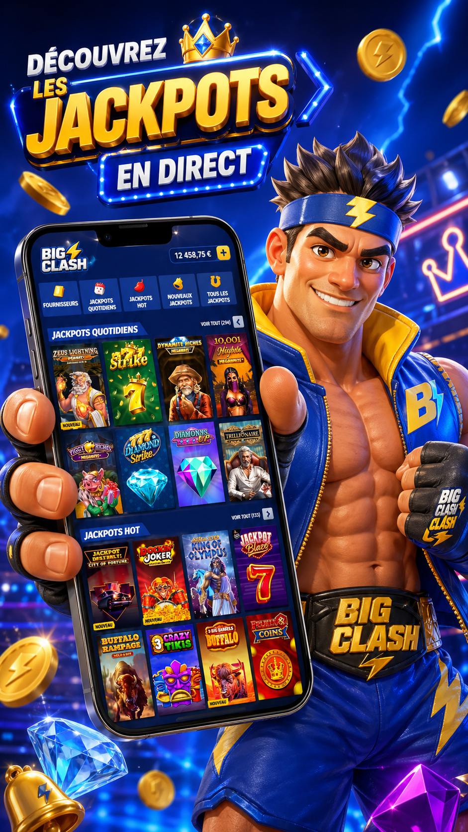 Application BigClash Casino sur smartphone