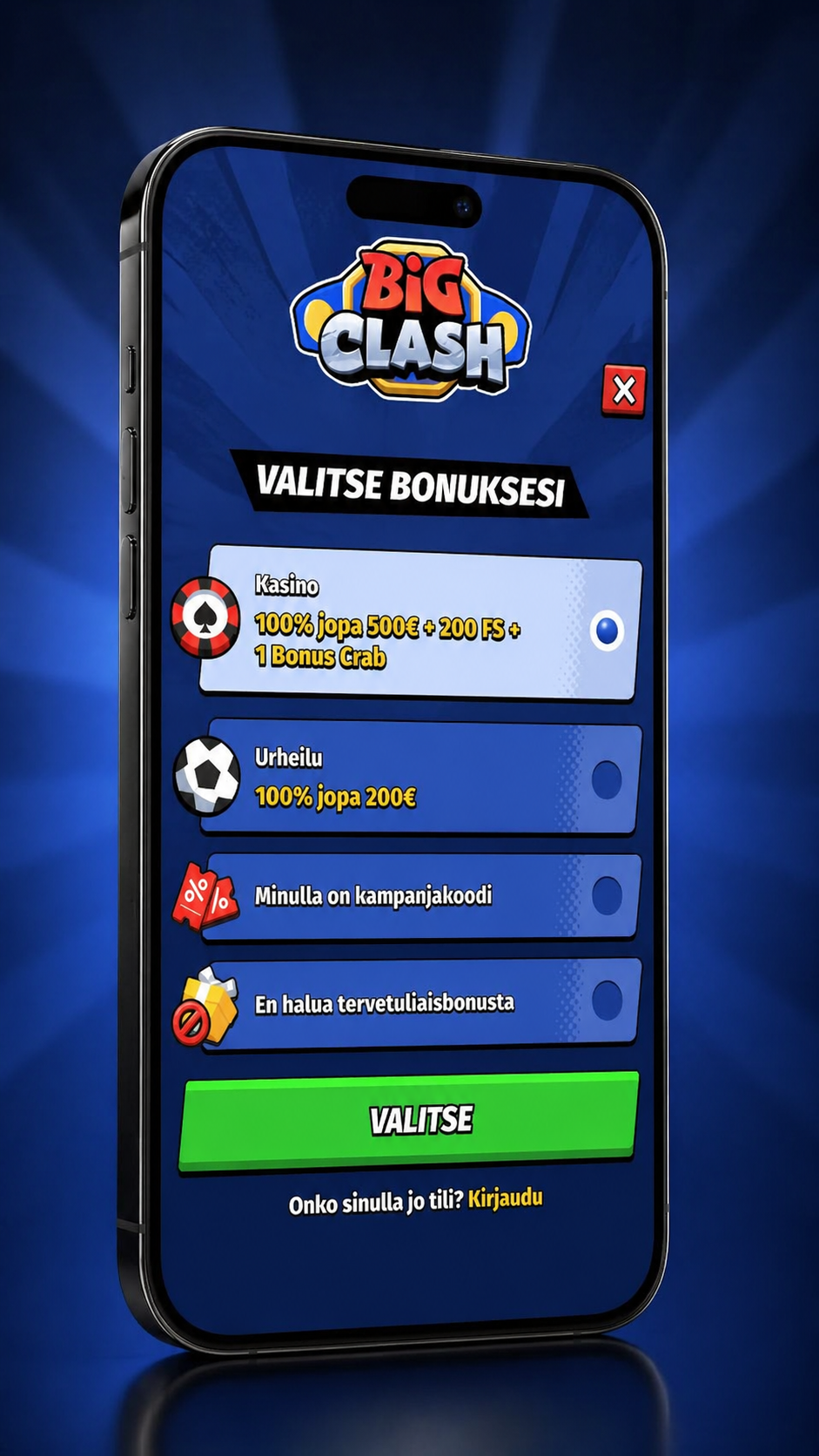 Bonus de bienvenue BigClash Casino pendant l’inscription